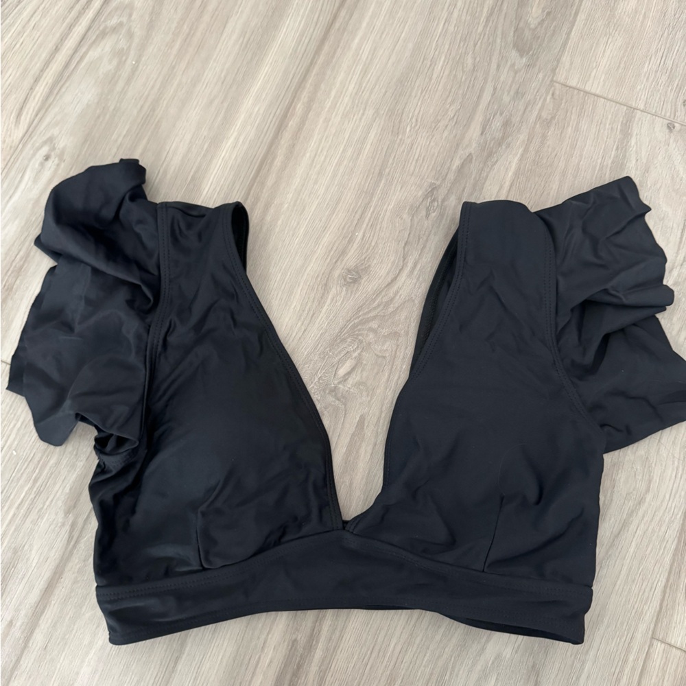 Chic Black Ruffle Bikini Top